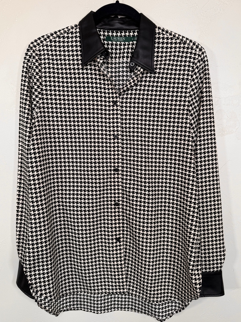 Lauren Ralph Lauren Fall 2016 Houndstooth Button Down with Faux Leather Trim